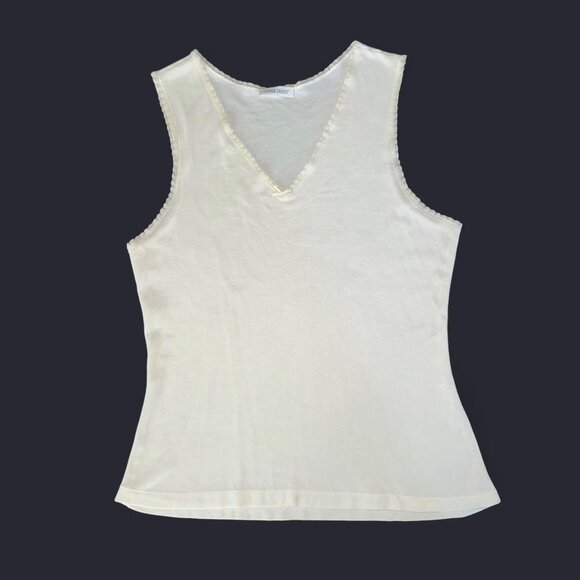 Cuddl Duds Vintage Ivory Lace V-Neck with Bow Sleeveless Semi Sheer Tank Top - Picture 1 of 5